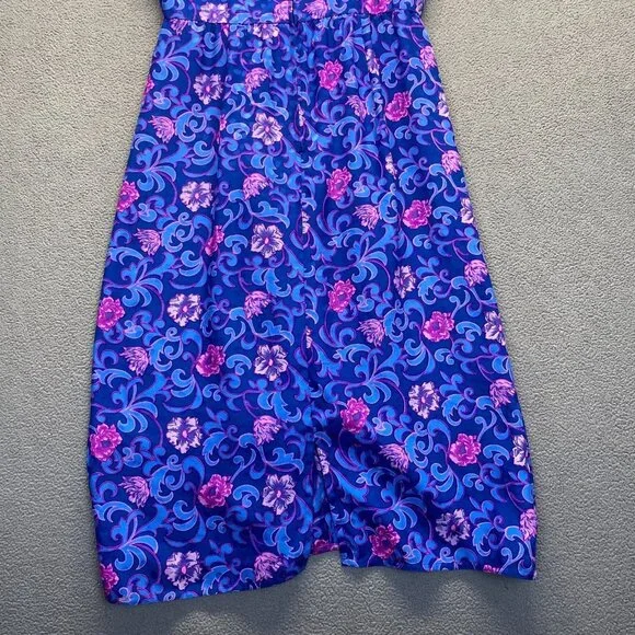 Vintage Maggie London 100% Silk Purple & Blue Floral Sheath Women's Size 12 Zipp